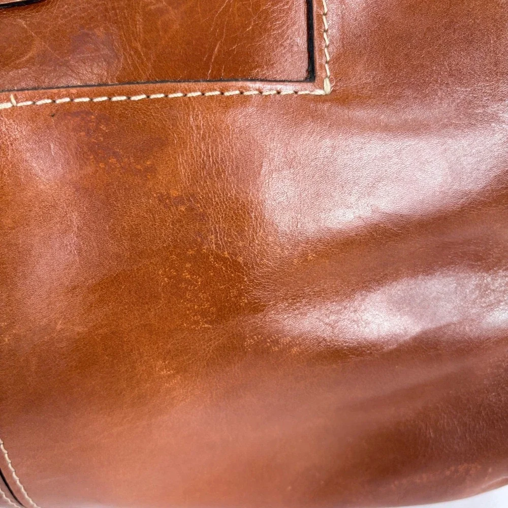 Patricia Nash Rienzo Satchel Tan Leather Shoulder Bag Contrast Stitching